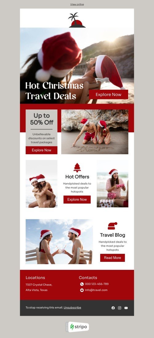 Modelo de e-mail de «Ofertas quentes de viagens de Natal» de Natal para a indústria de turismo Visualização de dispositivo móvel