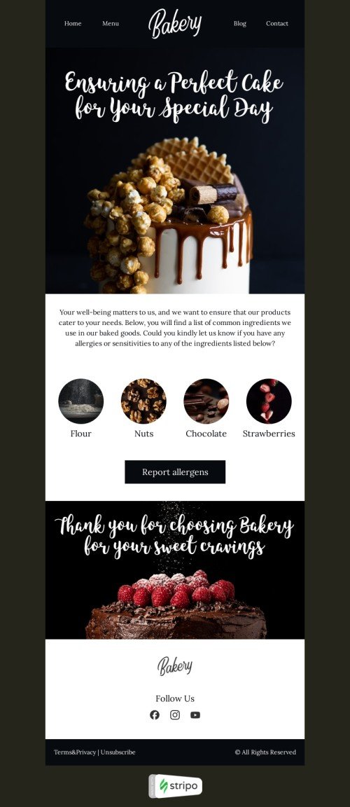 Confirmation email template "Perfect cake" for baking industry mobile view