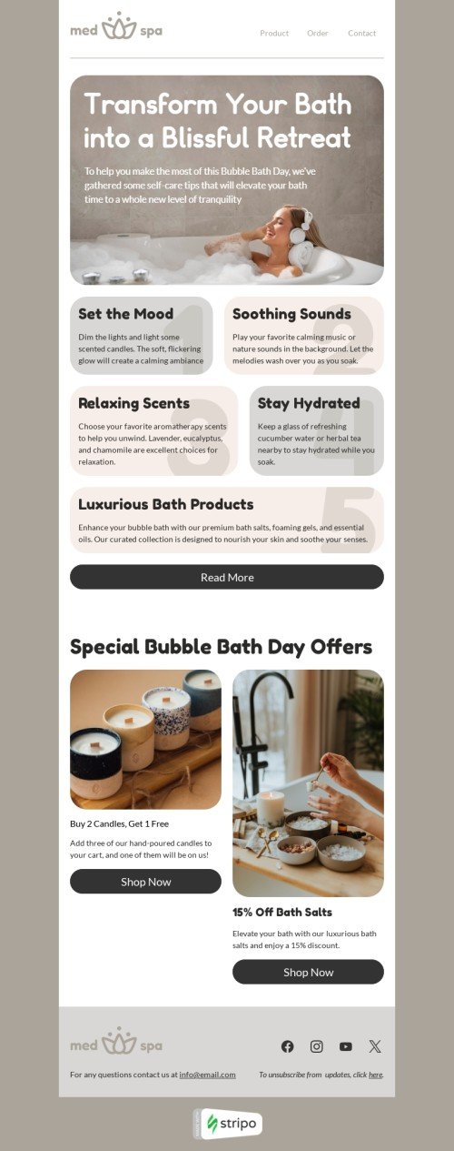 Modèle de courrier électronique Journée Bain Moussant «Transformez votre bain» pour le secteur santé et beauté Affichage mobile