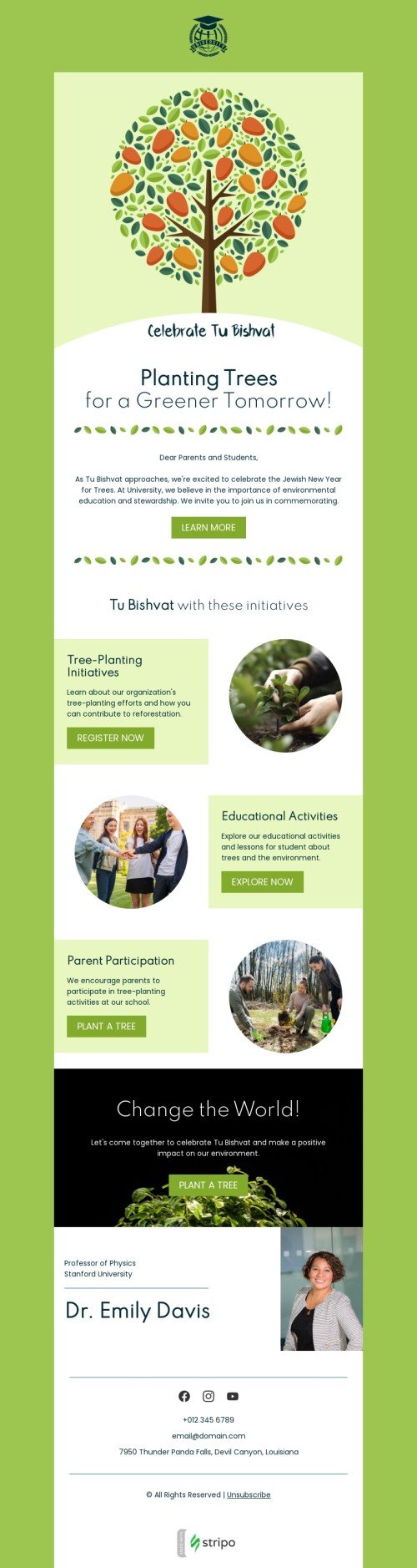 Tu BiShvat email template "Planting trees" for academia industry mobile view