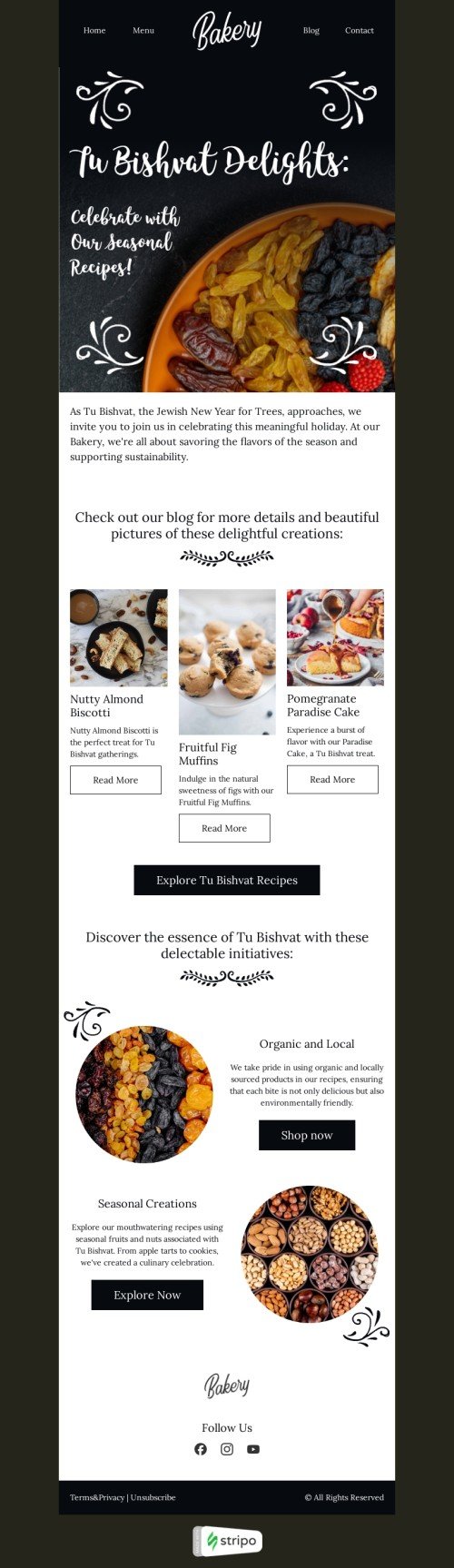 Tu BiShvat email template "Tu BiShvat Delights" for baking industry mobile view