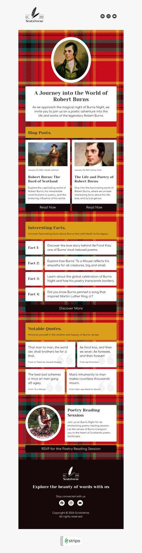 Modèle de courrier électronique Souper de Burns «Le monde de Robert Burns» pour le secteur publications & blogging Affichage mobile