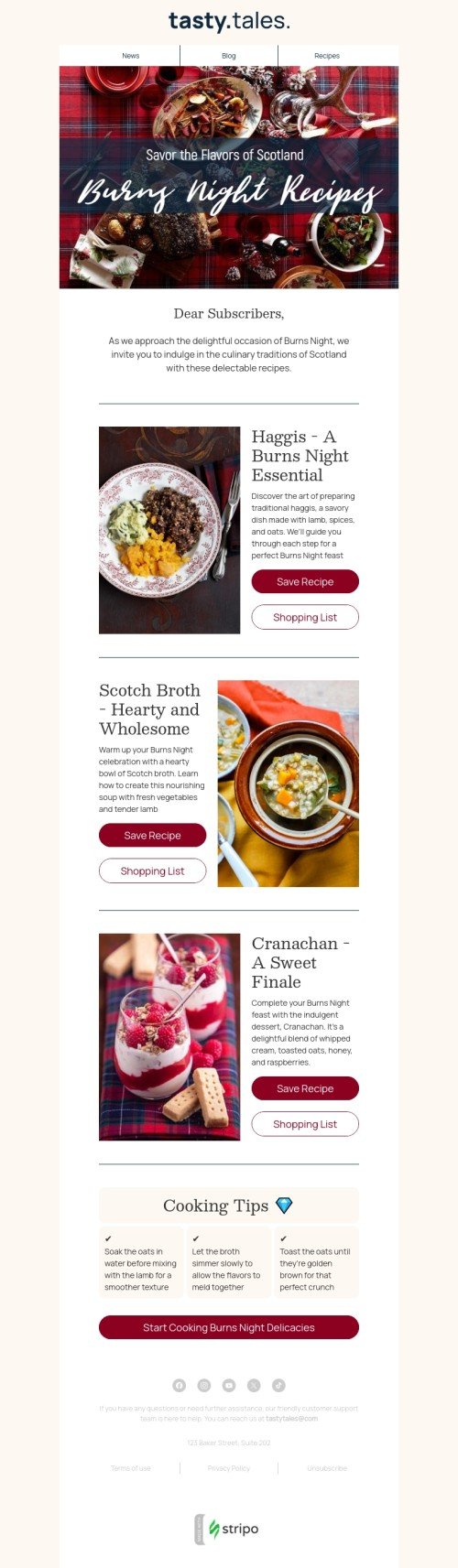 Burns Night email template "Burns Night recipes" for food industry mobile view