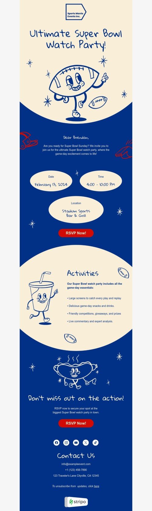 Super Bowl email template "Super Bowl watch party" for hobbies industry mobile view
