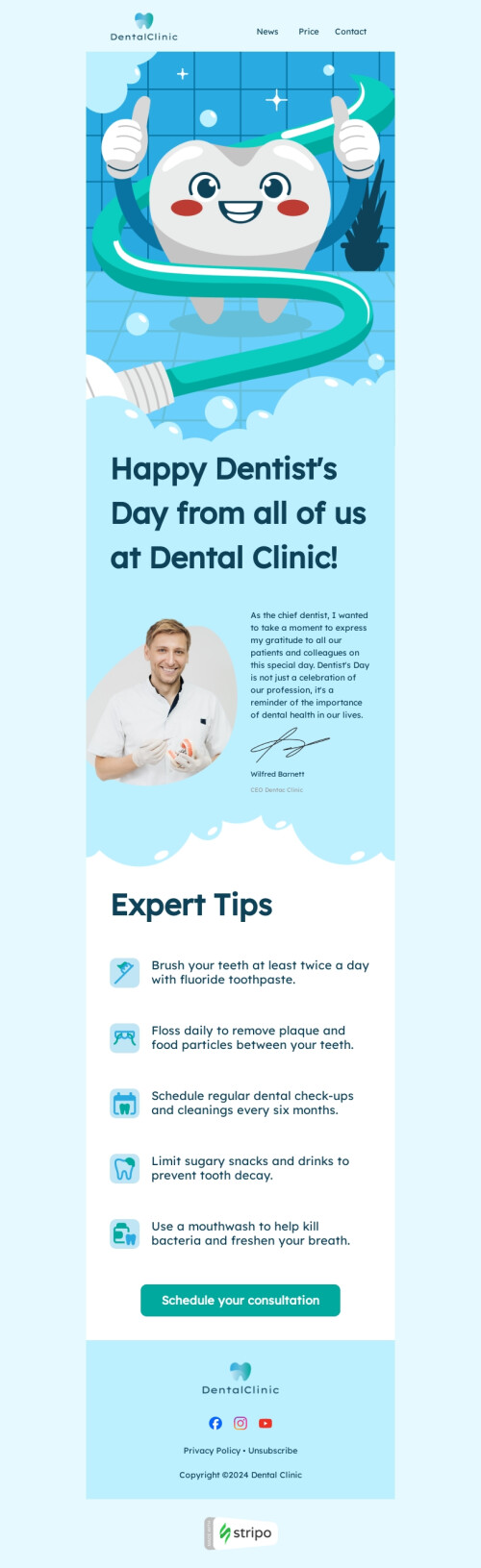 Nationaler Tag des Zahnarztes E-Mail-Vorlage «Zahngesundheit» für Gesundheit und Schönheit-Branche Ansicht auf Mobilgeräten
