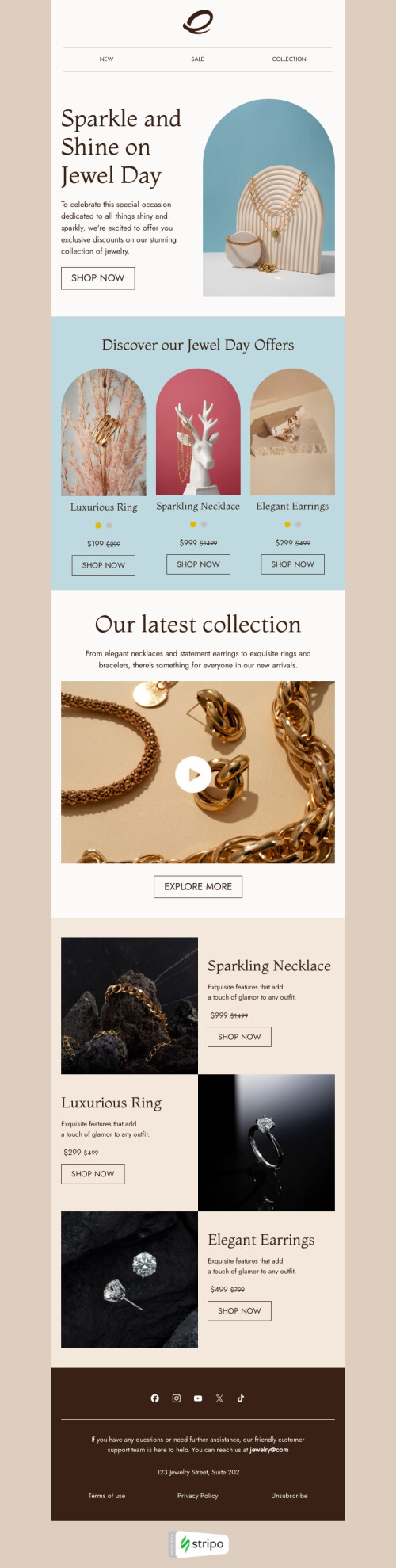 Modèle de courrier électronique Journée des bijoux «Étincelle et brillance» pour le secteur bijoux Affichage mobile