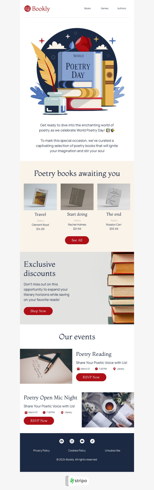 Modelo de e-mail de «Mundo da poesia» de Dia Mundial da Poesia para a indústria de livros e presentes e papelaria Visualização de dispositivo móvel