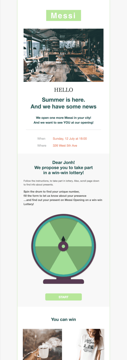 Modelo de E-mail de «Café da manhã» de Promoção para a indústria de Alimentação Visualização de dispositivo móvel