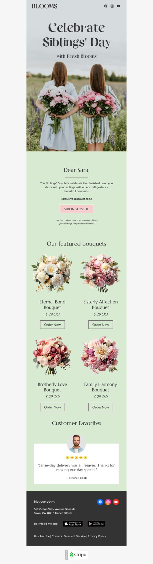 Modèle de courrier électronique Journée des frères et soeurs «Amour fraternel» pour le secteur cadeaux & fleurs Affichage mobile