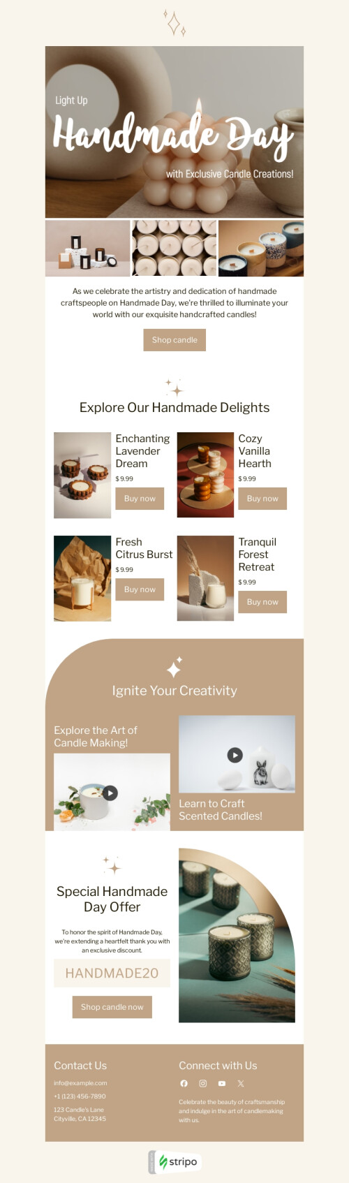 Handmade Day email template "Exclusive candle creations" for gifts & flowers industry desktop view