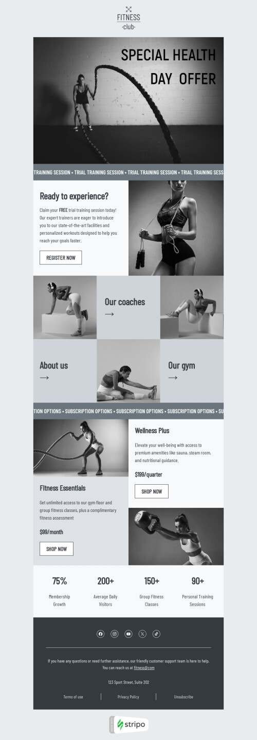 World Health Day email template "Health Day offer" for sports industry desktop view
