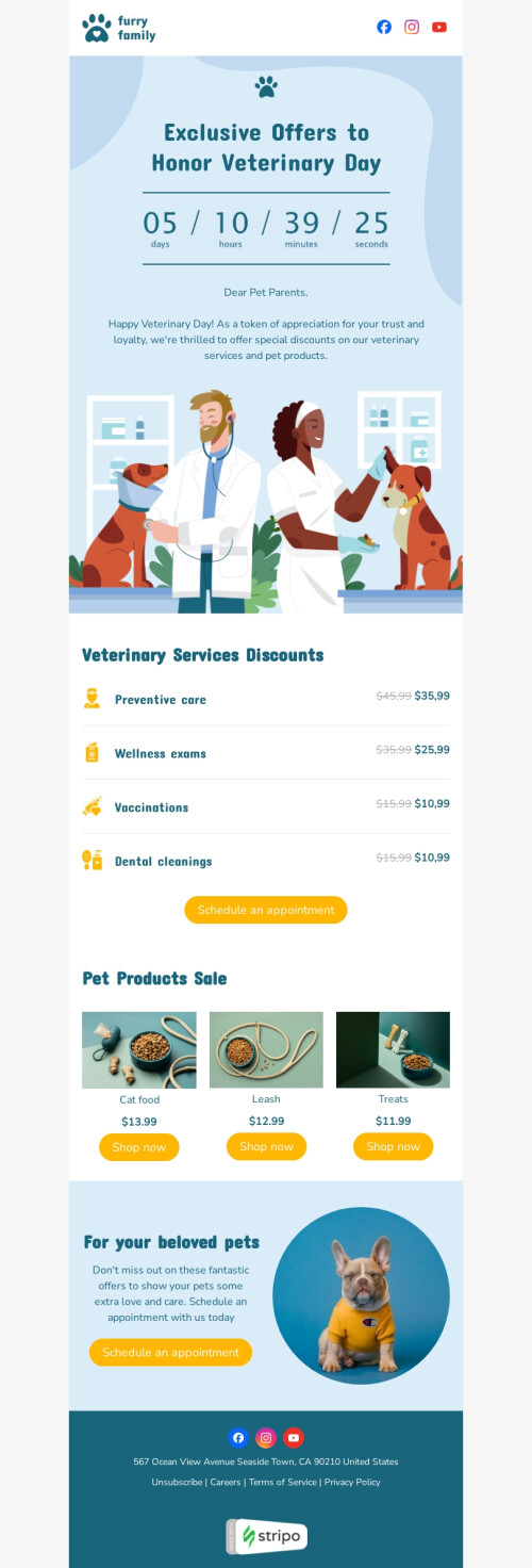 Tag des Tierarztes E-Mail-Vorlage «Veterinärmedizinische Dienstleistungen» für haustiere-Branche Ansicht auf Mobilgeräten