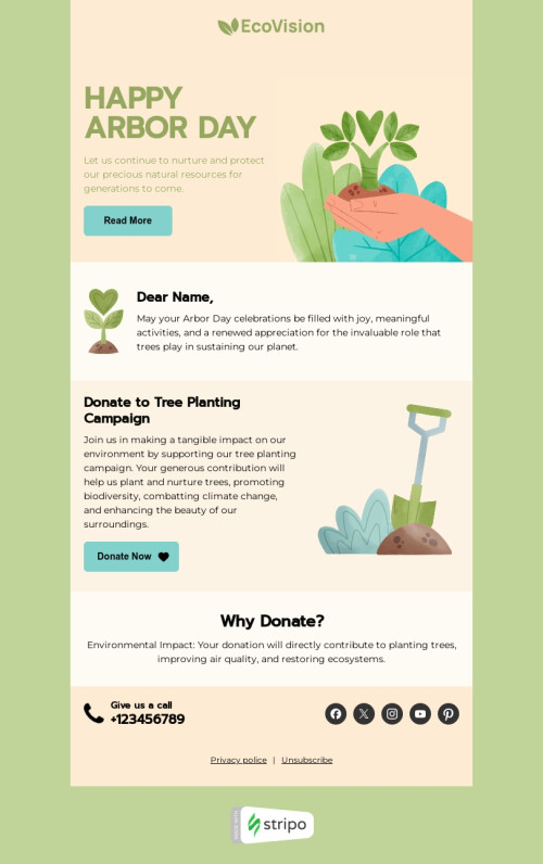 Arbor Day email template "Branching out" for nonprofit industry mobile view