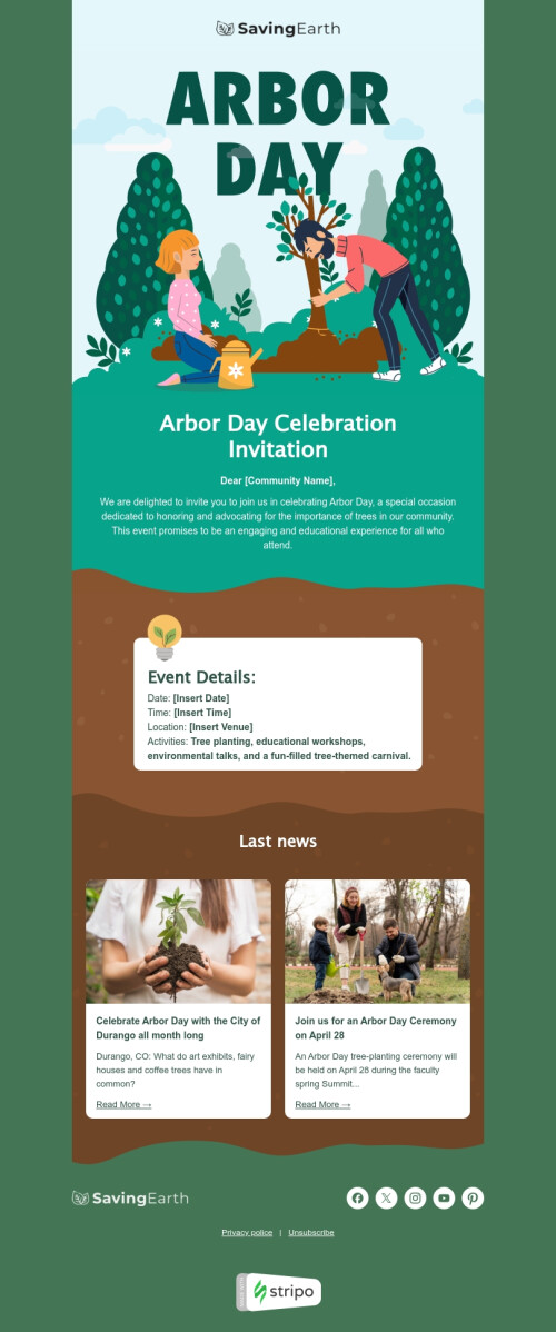 Plantilla de correo electrónico «Homenaje al árbol» de Día del Árbol para la industria de publicaciones y blogs Vista de móvil