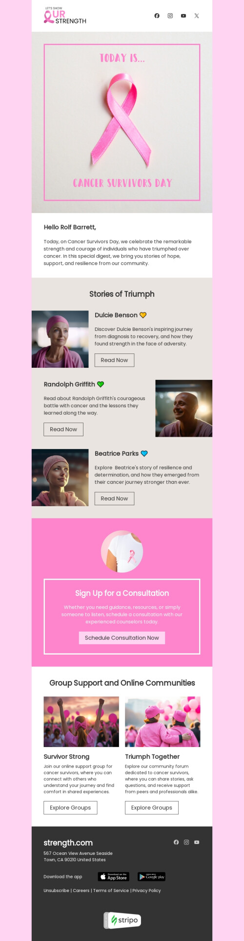 Modèle de courrier électronique Journée des survivants du cancer «Histoires de triomphe» pour le secteur association à but non lucratif et caritative Affichage mobile