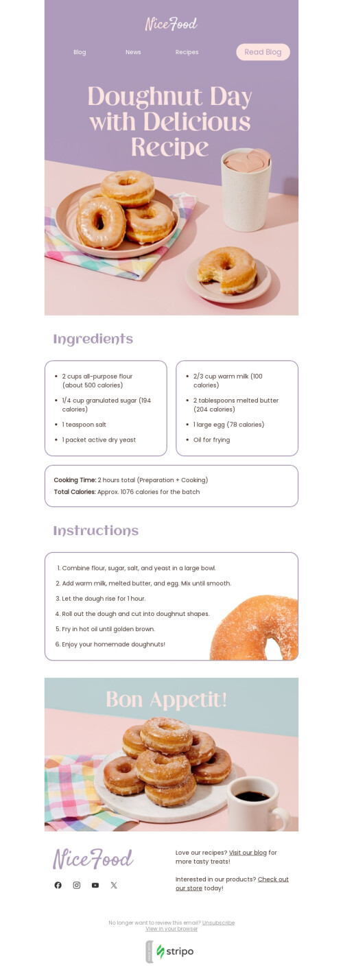 National Doughnut Day email template "Nice recipe" for food industry desktop view