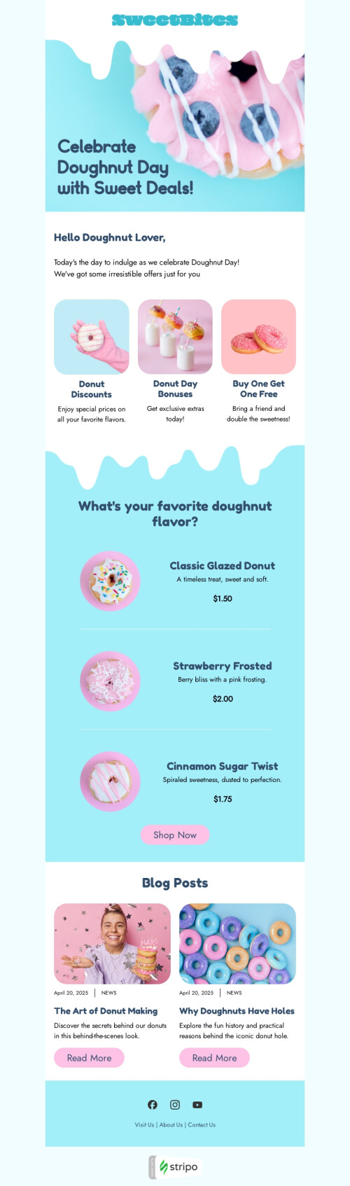 Modelo de e-mail de «Ótimas ofertas» de Dia Nacional do Donut para a indústria de alimentação Visualização de desktop
