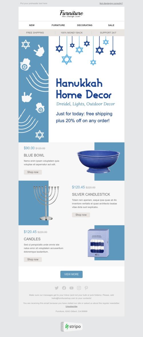 Plantilla de correo electrónico "Velas azules" de Ciberlunes para la industria de Muebles, interior y bricolaje Vista de móvil