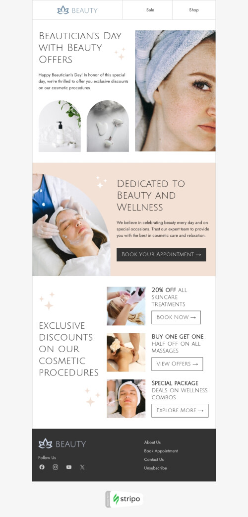 Beautician's Day email template "Beauty offers" for beauty & personal care industry mobile view