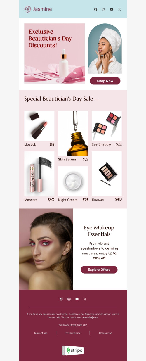 Beautician's Day email template "Gorgeous deals" for beauty & personal care industry mobile view