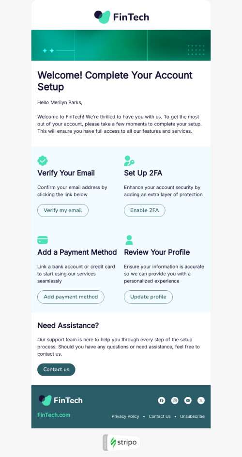 Trigger email template "Finish setting up your account" for FinTech industry mobile view