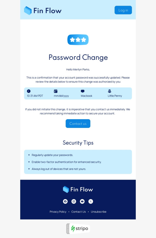 Trigger email template "Change your password" for FinTech industry mobile view