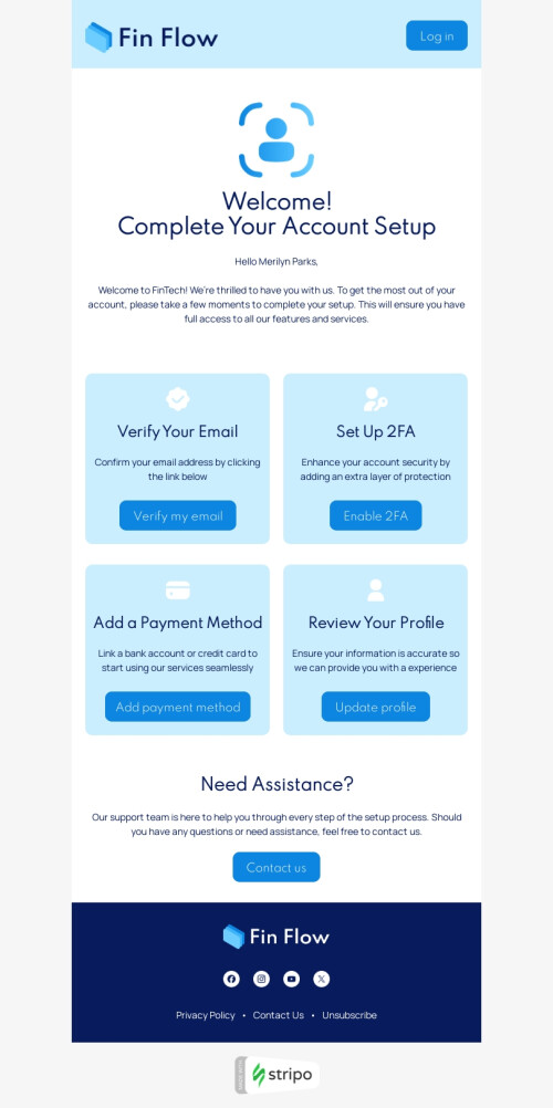 Trigger email template "Complete your account setup" for FinTech industry mobile view