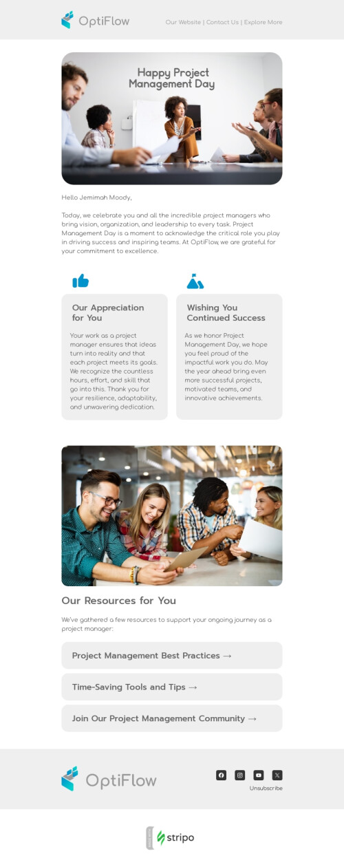 Project Management Day email template "Recognizing the power of project management" for business industry mobile view