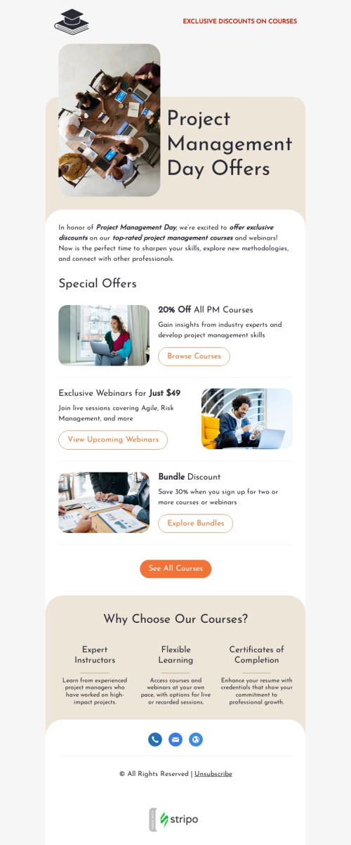 Project Management Day email template "Enhance your skills " for webinars industry mobile view