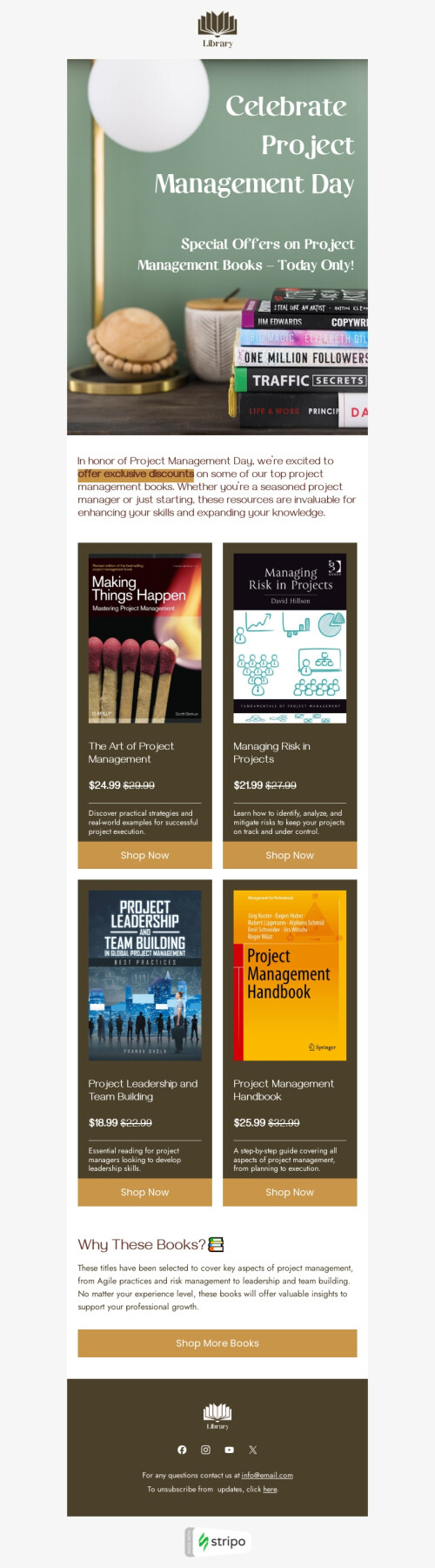 Project Management Day email template "Discounts on top books" for ecommerce industry mobile view