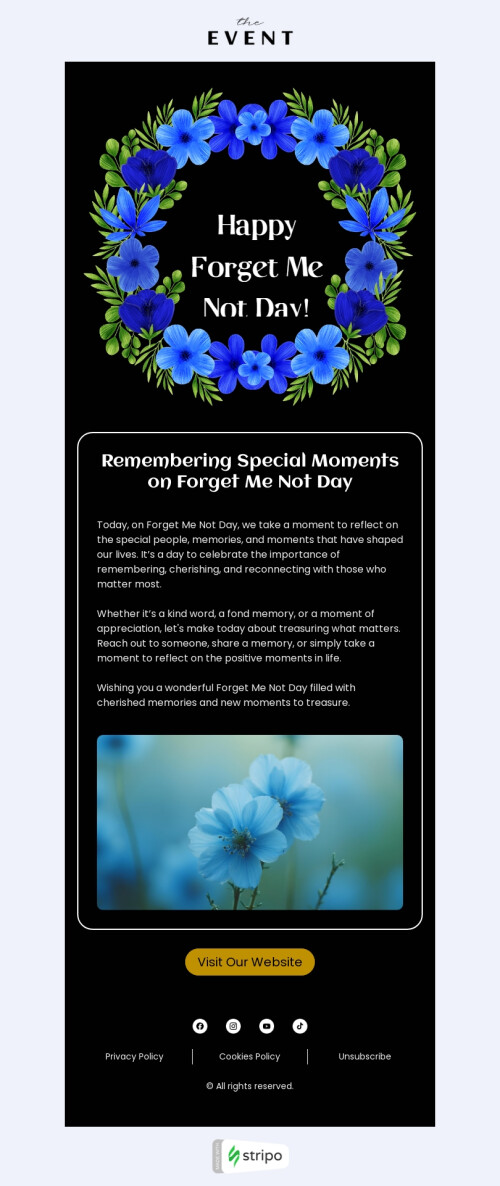 Forget Me Not Day email template "Remembering special moments" for hobbies industry mobile view