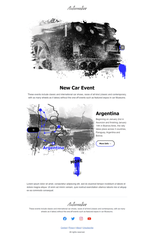 Modelo de E-mail de «Novo rally» de Eventos para a indústria de Automóveis e motocicletas Visualização de dispositivo móvel