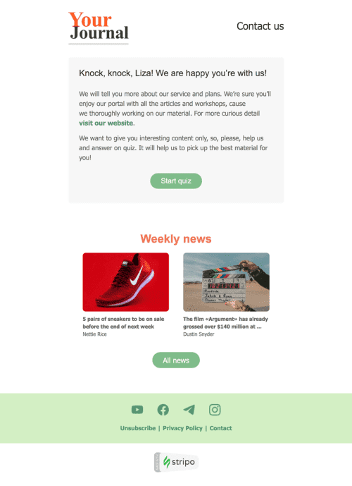 Modello Email Promo «Il tuo diario» per il settore industriale di Editoria e blog Visualizzazione desktop