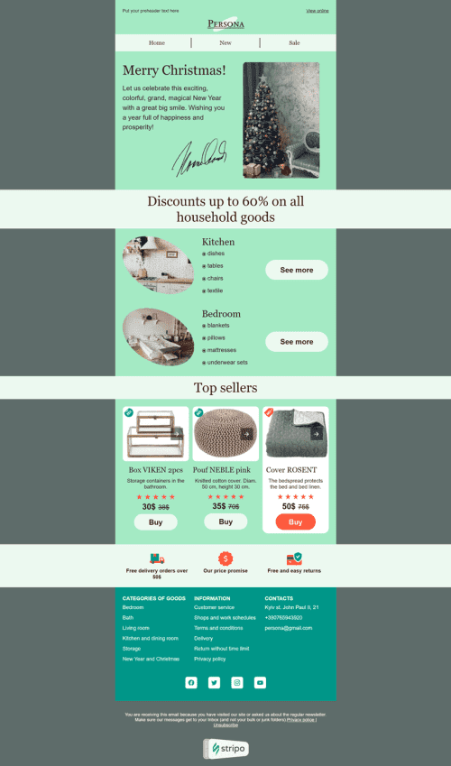 Christmas Email Template «Persona» for Furniture, Interior & DIY industry mobile view