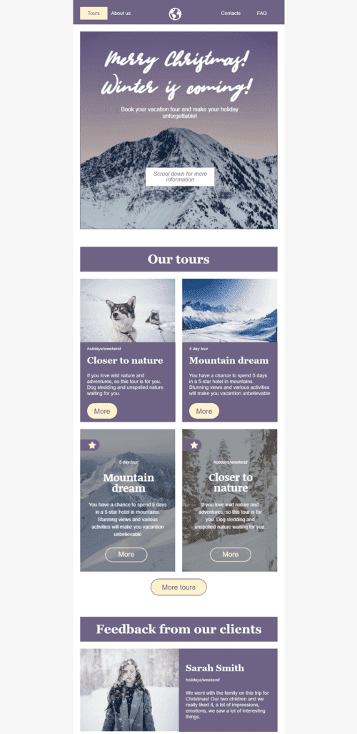 Modèle de courrier électronique Noël «Voyageur» pour le secteur Tourisme Affichage mobile