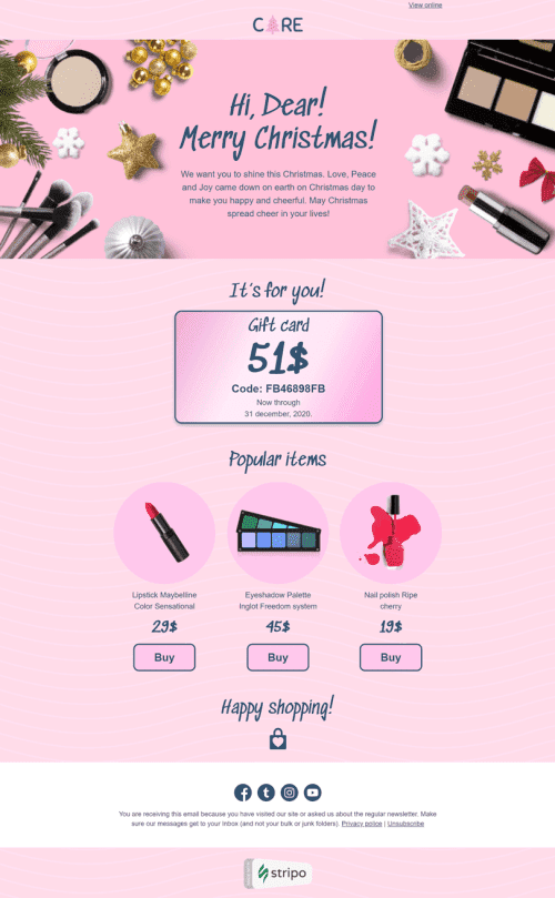 Modelo de E-mail de «Alegrias femininas» de Natal para a indústria de Beleza e Cuidados Pessoais Visualização de dispositivo móvel