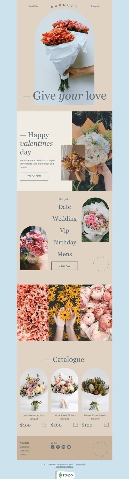 Valentine’s Day Email Template «Bouquet» for Gifts & Flowers industry mobile view
