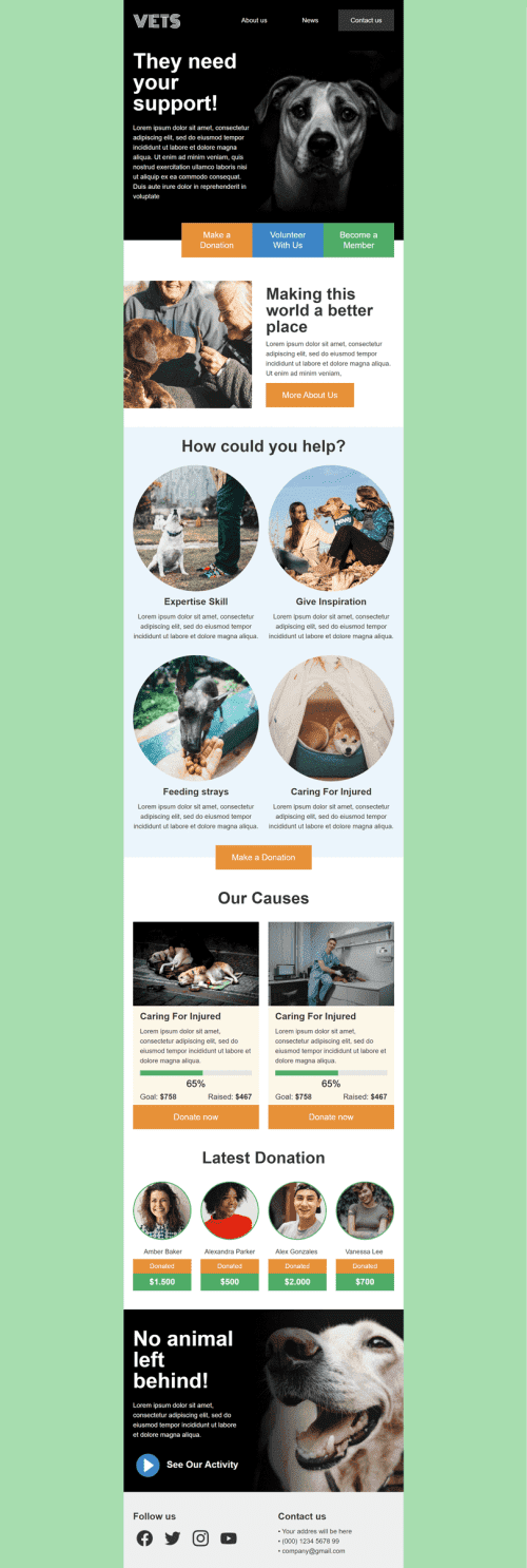 Промо шаблон листа «Ветеринари» для індустрії «Некомерційні та благодійні організації» мобільний вигляд
