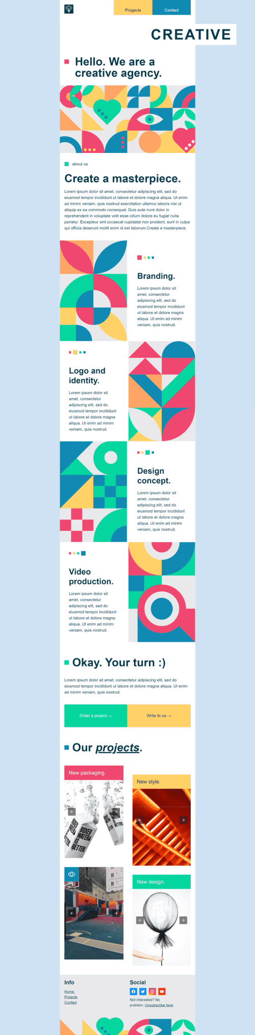 Промо шаблон письма «Креативное агентство» для индустрии «Дизайн» дектопный вид