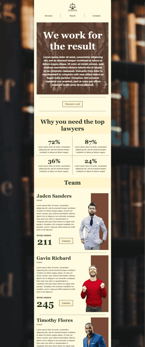 Modèle de courrier électronique Promo «Justice» pour le secteur Services juridiques Affichage mobile