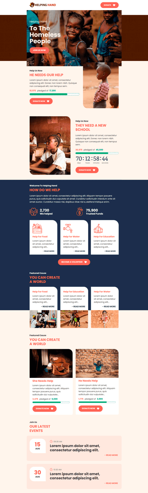 Modelo de E-mail de «Mão amiga» de Promoção para a indústria de Sem fins lucrativos e caridade Visualização de desktop