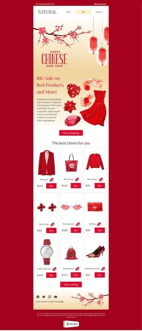 Chinese New Year Email Template "Sale on red" for Fashion industry desktop view