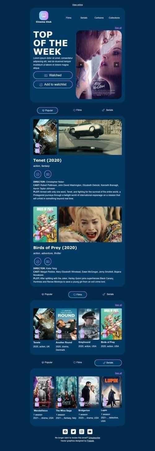 Promo Email Template «Top of the week» for Movies  industry mobile view