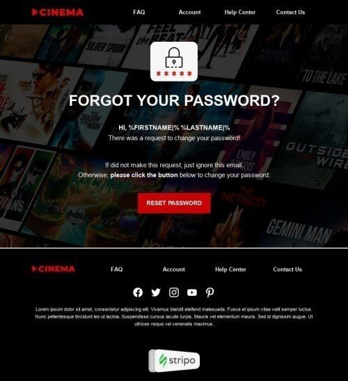 Password Reset Email Template «Restore the movie» for Movies industry mobile view
