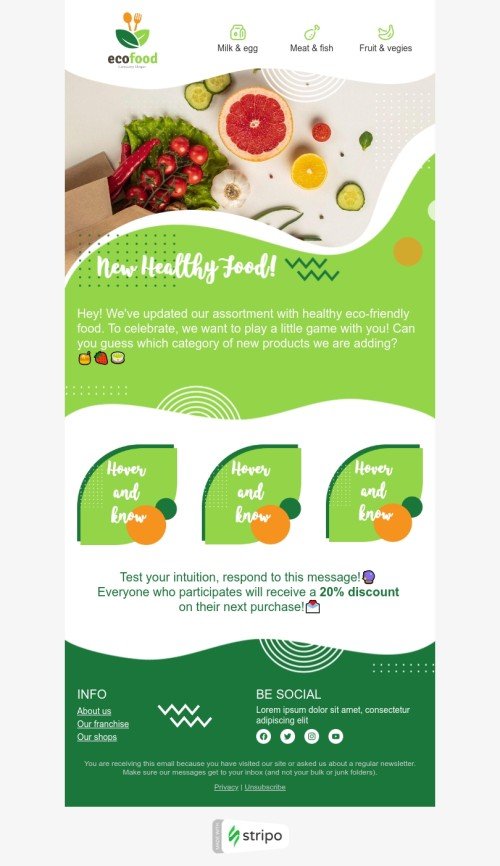 Modèle de courrier électronique Promo «La nourriture saine» pour le secteur Produits Bio & Écolo Affichage mobile