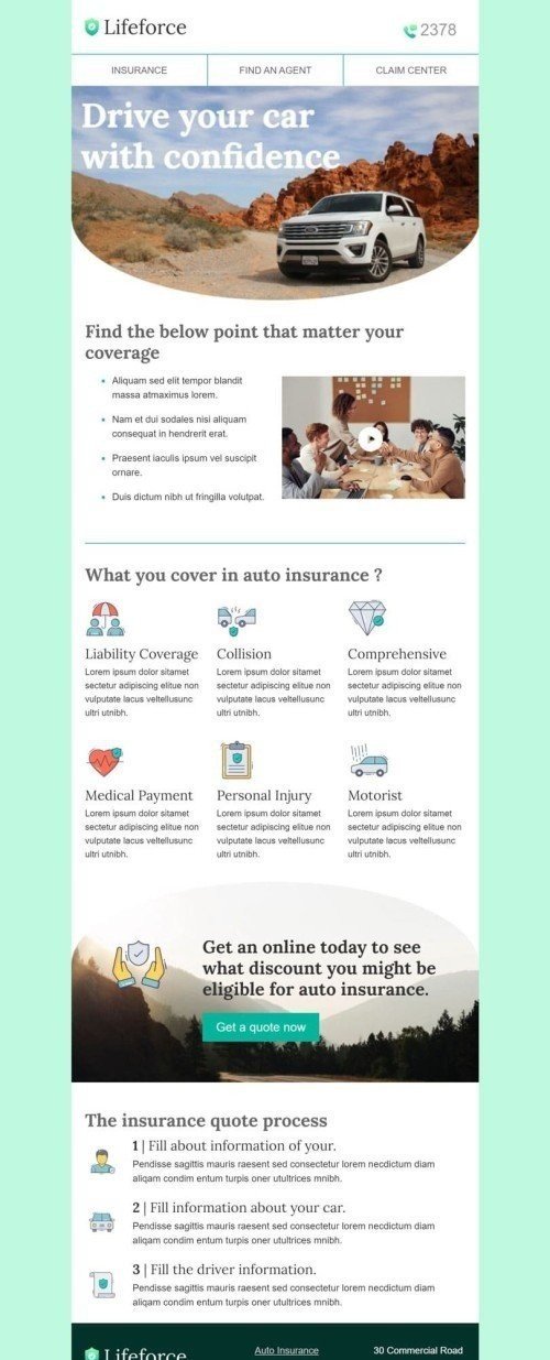Modello Email Promo «Assicurazione auto» per il settore industriale di Assicurazione Visualizzazione mobile