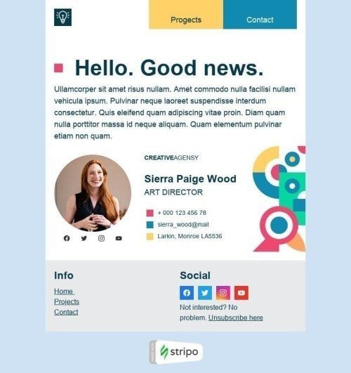 Werbung E-Mail-Vorlage «Gute Nachrichten» für Design-Branche Ansicht auf Mobilgeräten
