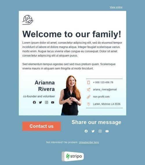 Modello Email Promo «Parte della famiglia» per il settore industriale di No profit e beneficenza Visualizzazione desktop