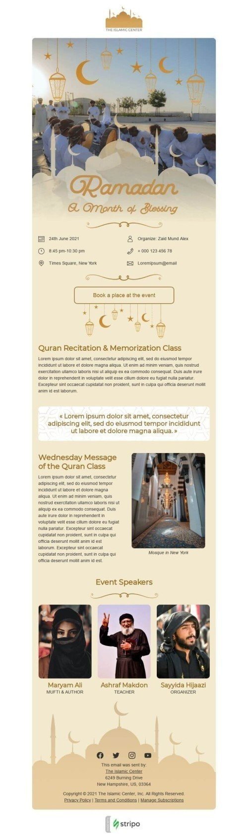 Ramadan Email Template «Month of Blessing» for Church industry desktop view