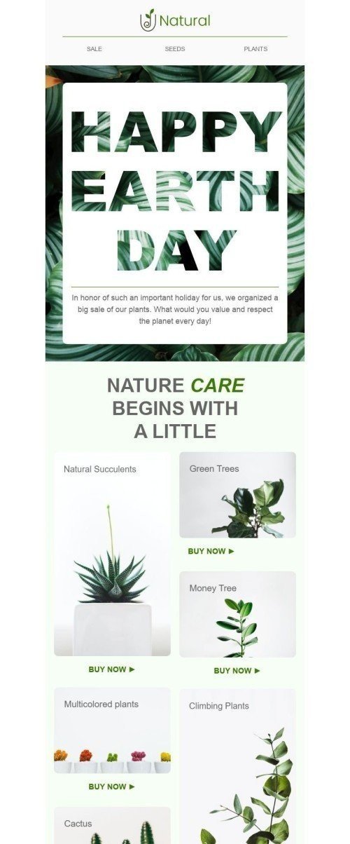 Tag der Erde E-Mail-Vorlage «Naturpflege» für Möbel, Innenausstattung & DIY-Branche Desktop-Ansicht